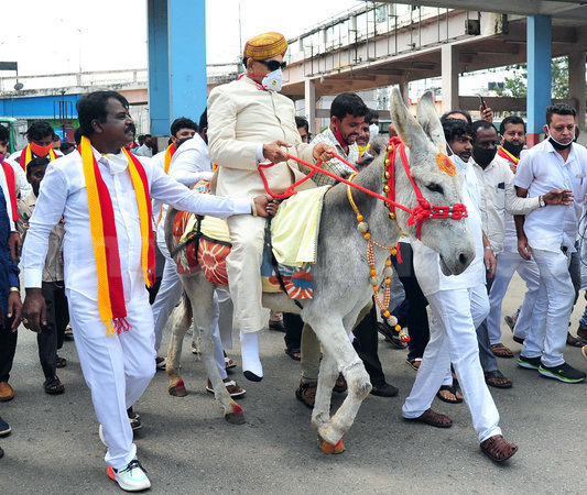 Vatal Nagaraj donkey wedding at Mysore Bank Circle Bengaluru Feb 14 2026